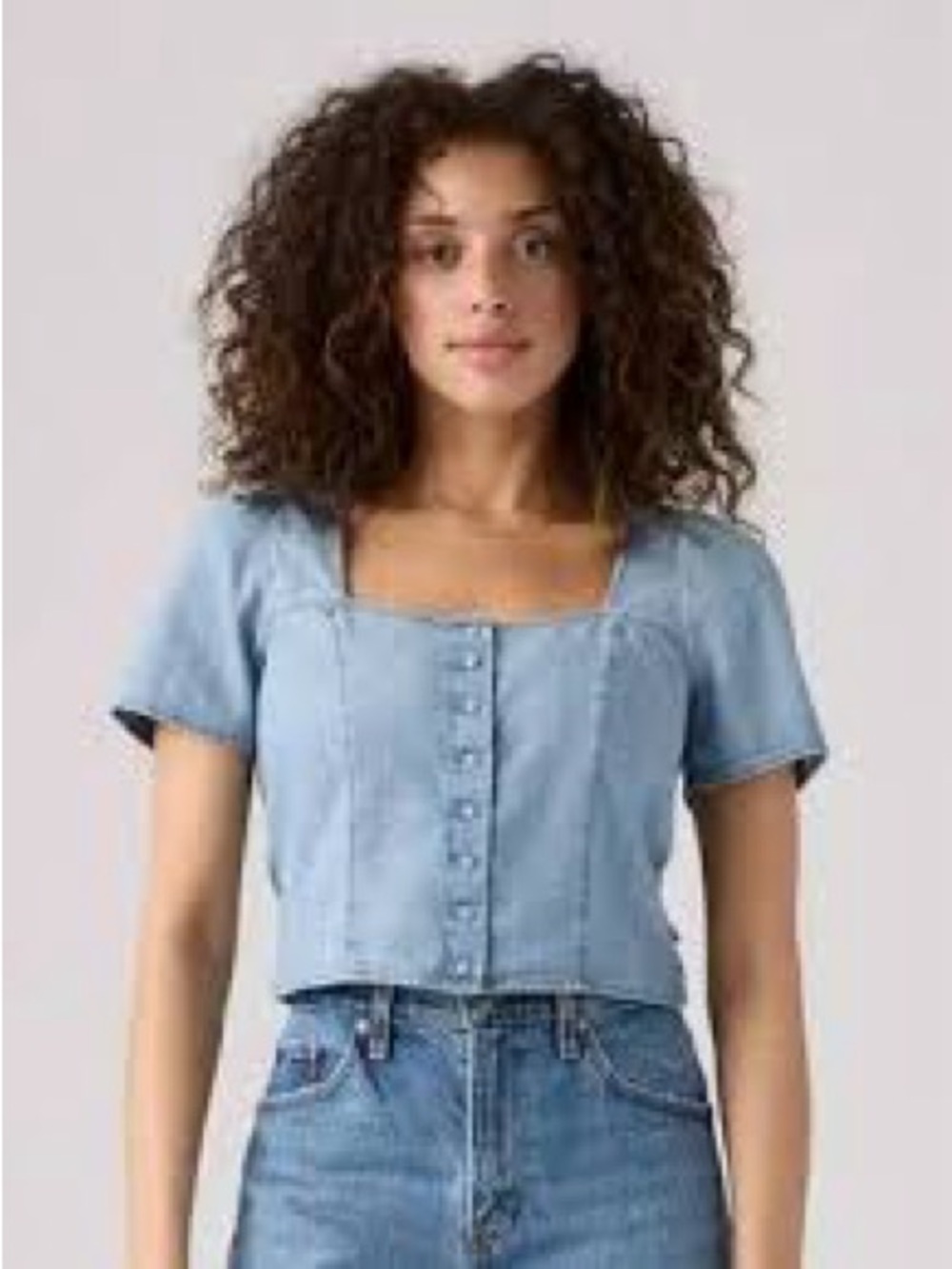Levi's Light Blue Denim Square-Neck Crop Button Top